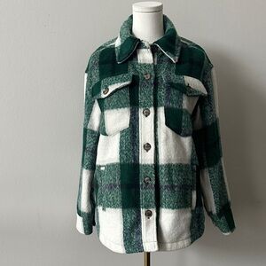 Avec Les Filles Green White Plaid Cozy Utility Grunge Relaxed Shirt Jacket S